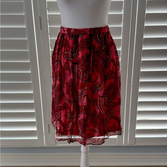 J Crew Pink Paisley Silk Midi Skirt size 12 - Picture 1 of 8